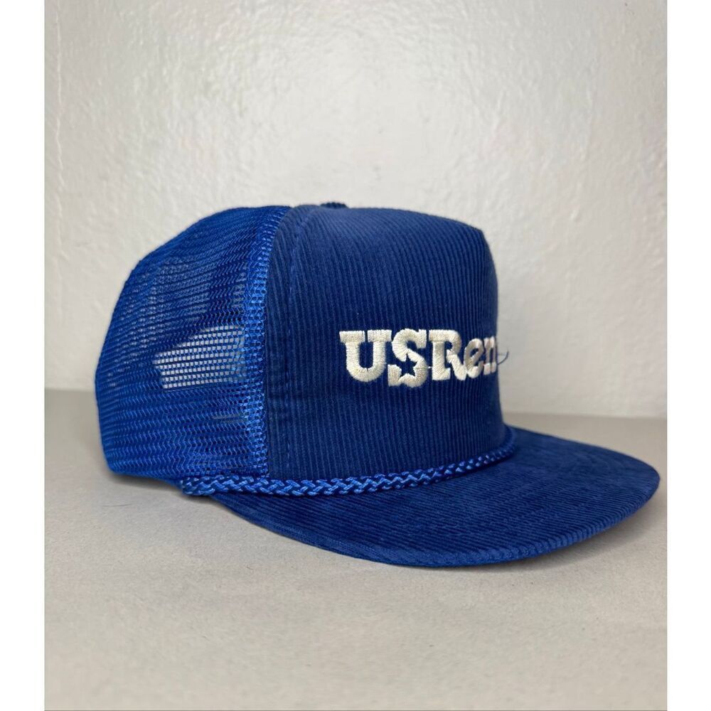 Vintage Us Rentals Corduroy Trucker Hat Blue Snapback View 2